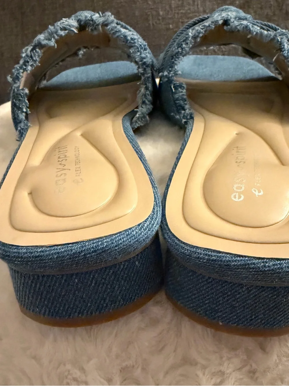 Easy Spirit Girly2 Knotted Frayed Denim Slide Sandals - Blue